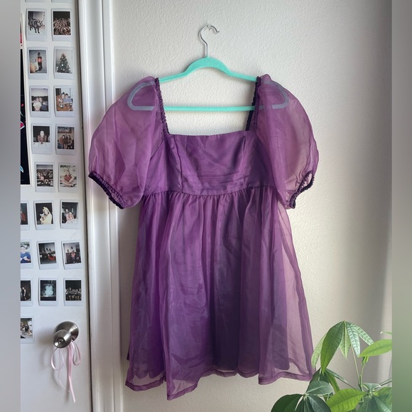 ORCHID DREAMS PUFF SLEEVE ORGANZA BABYDOLL DRESS - Picture 2 of 6